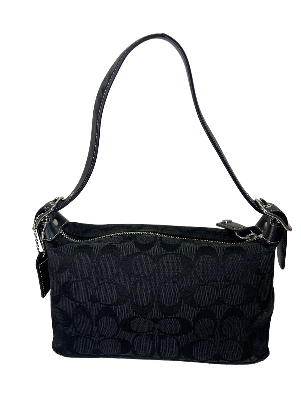 Coach Hamptons Signature Soft East West Demi Baguette Black Jacquard Canvas
